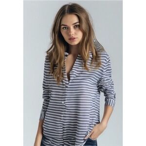 Banana Republic Stripe Button Up Relaxed Fit Long Sleeve Cotton Blue Size Medium